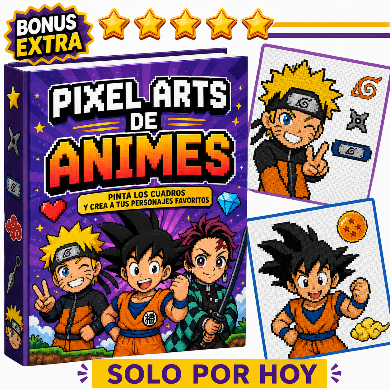 Portada del bonus de pixel arts de animes.